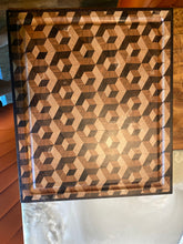 Load image into Gallery viewer, Premium Endgrain Wenge/Sapele/Cherry Cutting Board featuring a Mesmerizing Geometric 3D Square Hexagonal Design