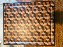 Load image into Gallery viewer, Premium Endgrain Wenge/Sapele/Cherry Cutting Board featuring a Mesmerizing Geometric 3D Square Hexagonal Design